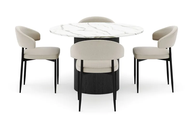 Uppveda Rundt Spisebord 120 cm med 4 Sawako Stoler - Svart/Hvit - Møbler - Bord - Spisegruppe