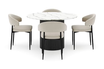 Uppveda Rundt Spisebord 120 cm med 4 Sawako Stoler - Svart/Hvit - Møbler - Bord - Spisegruppe