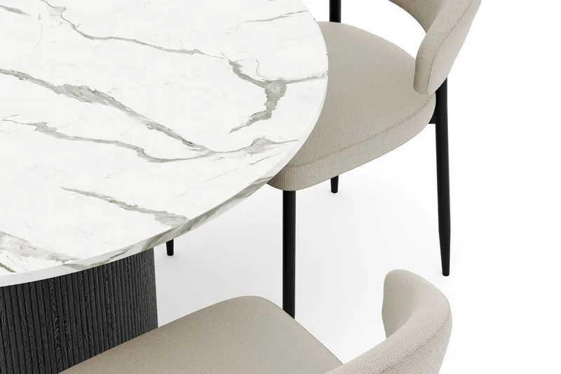 Uppveda Rundt Spisebord 120 cm med 4 Sawako Stoler - Svart/Hvit - Møbler - Bord - Spisegruppe