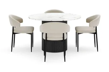 Uppveda Rundt Spisebord 120 cm med 4 Sawako Stoler - Svart/Hvit - Møbler - Bord - Spisegruppe