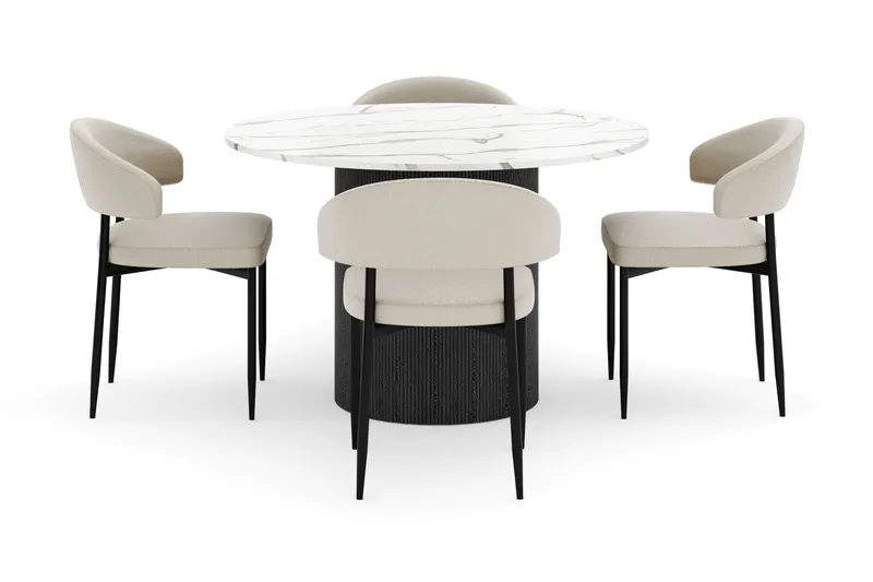 Uppveda Rundt Spisebord 120 cm med 4 Sawako Stoler - Svart/Hvit - Møbler - Bord - Spisegruppe