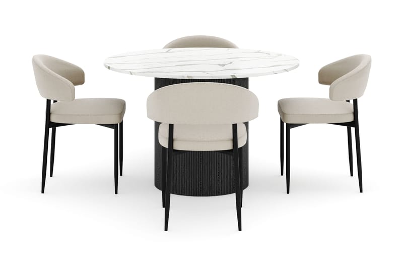 Uppveda Rundt Spisebord 120 cm med 4 Sawako Stoler - Svart/Hvit - Møbler - Bord - Spisegruppe