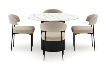 Uppveda Rundt Spisebord 120 cm med 4 Sawako Stoler - Svart/Hvit - Møbler - Bord - Spisegruppe