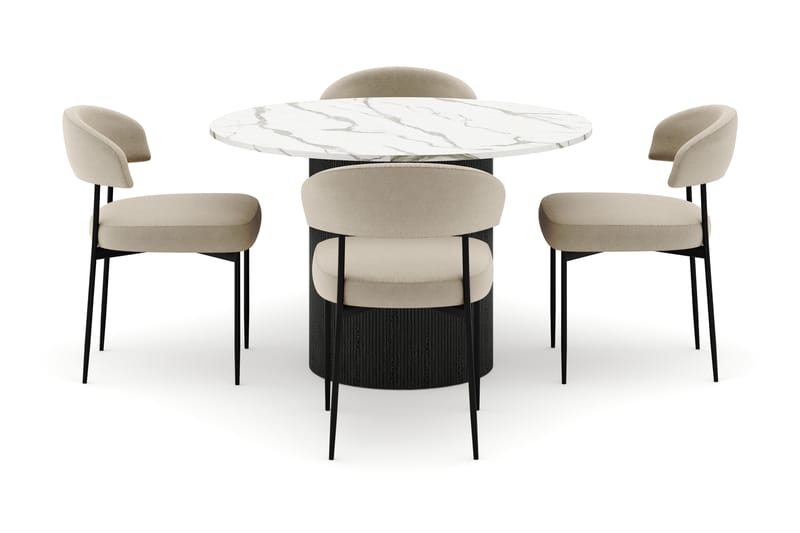 Uppveda Rundt Spisebord 120 cm med 4 Sawako Stoler - Svart/Hvit - Møbler - Bord - Spisegruppe
