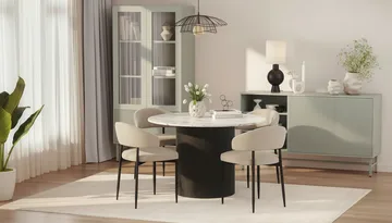 Uppveda Rundt Spisebord 120 cm med 4 Sawako Stoler - Svart/Hvit - Møbler - Bord - Spisegruppe