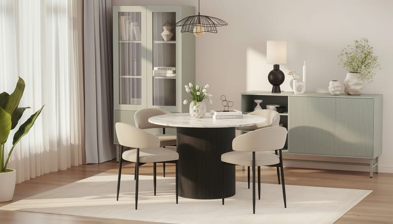 Uppveda Rundt Spisebord 120 cm med 4 Sawako Stoler - Svart/Hvit - Møbler - Bord - Spisegruppe