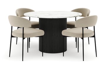 Uppveda Rundt Spisebord 120 cm med 4 Sawako Stoler - Svart/Hvit - Møbler - Bord - Spisegruppe