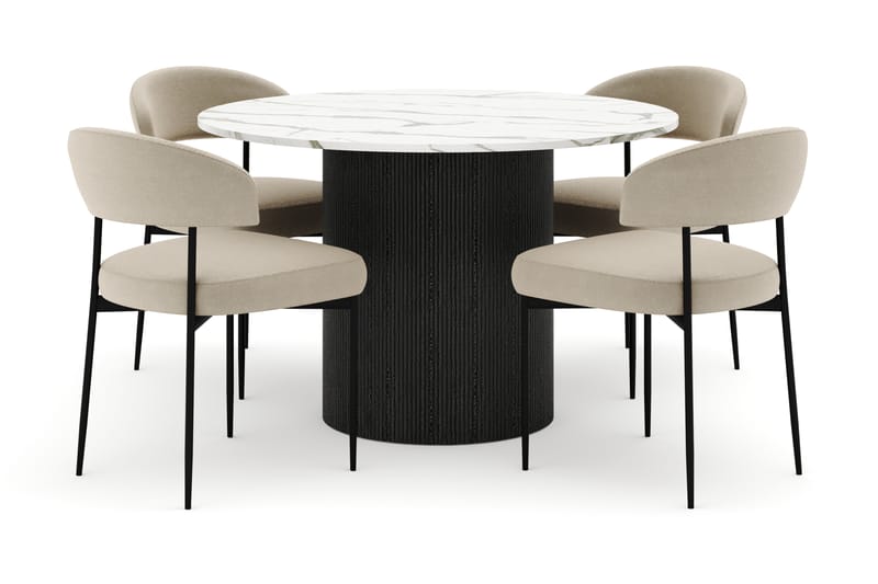 Uppveda Rundt Spisebord 120 cm med 4 Sawako Stoler - Svart/Hvit - Møbler - Bord - Spisegruppe