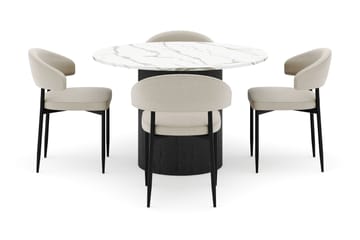 Uppveda Rundt Spisebord 120 cm med 4 Sawako Stoler - Svart/Hvit - Møbler - Bord - Spisegruppe