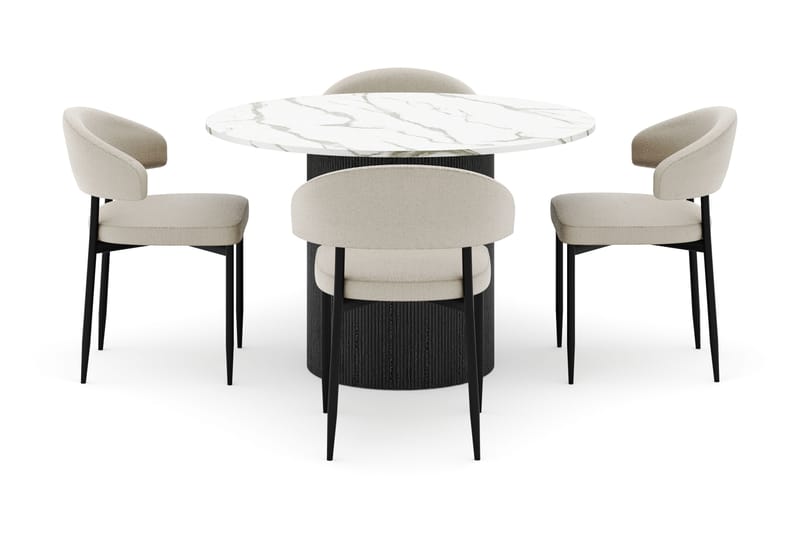 Uppveda Rundt Spisebord 120 cm med 4 Sawako Stoler - Svart/Hvit - Møbler - Bord - Spisegruppe
