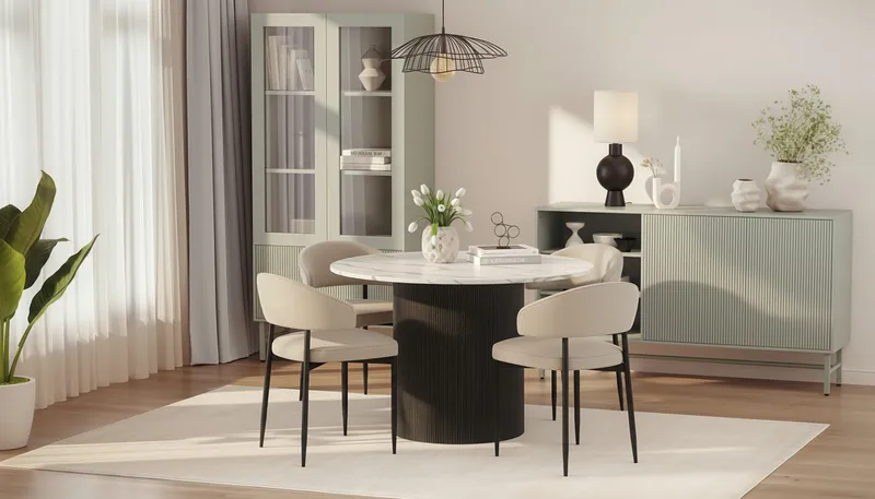 Uppveda Rundt Spisebord 120 cm med 4 Sawako Stoler - Svart/Hvit - Møbler - Bord - Spisegruppe