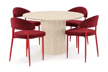 Uppveda Rundt Spisebord 120 cm med travertin-look med 4 stk Jairam Spisestoler - Beige - Møbler - Bord - Spisegruppe