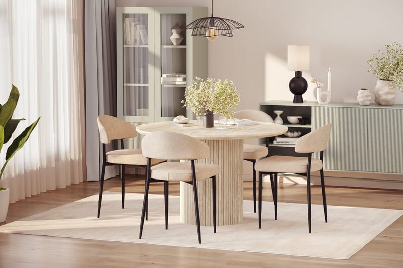 Uppveda Rundt Spisebord 120 cm med travertin-look med 4 stk Jairam Spisestoler - Beige - Møbler - Bord - Spisegruppe
