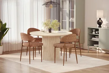 Uppveda Rundt Spisebord 120 cm med travertin-look med 4 stk Jairam Spisestoler - Beige - Møbler - Bord - Spisegruppe