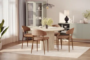 Uppveda Rundt Spisebord 120 cm med travertin-look med 4 stk Jairam Spisestoler - Beige - Møbler - Bord - Spisegruppe