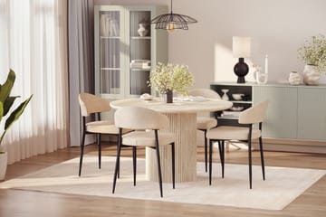 Uppveda Rundt Spisebord 120 cm med travertin-look med 4 stk Jairam Spisestoler - Beige - Møbler - Bord - Spisegruppe