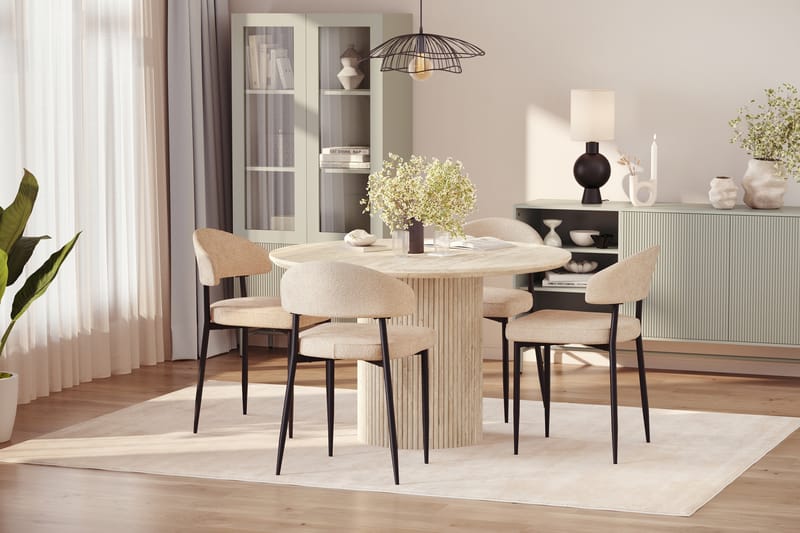 Uppveda Rundt Spisebord 120 cm med travertin-look med 4 stk Jairam Spisestoler - Beige - Møbler - Bord - Spisegruppe