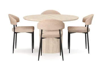 Uppveda Rundt Spisebord 120 cm med travertin-look med 4 stk Jairam Spisestoler - Beige - Møbler - Bord - Spisegruppe