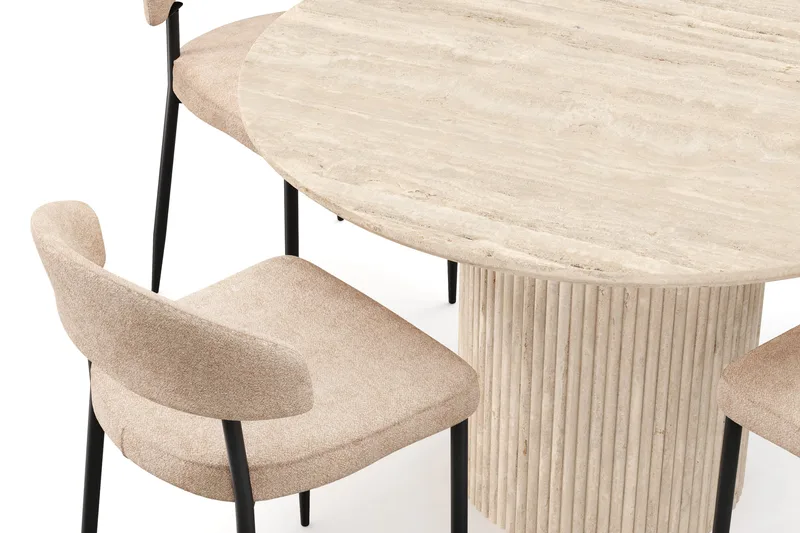 Uppveda Rundt Spisebord 120 cm med travertin-look med 4 stk Jairam Spisestoler - Beige - Møbler - Bord - Spisegruppe