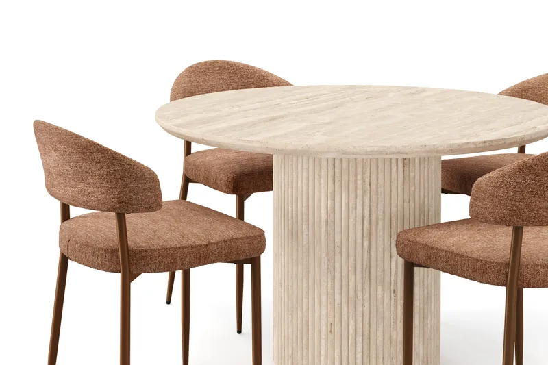 Uppveda Rundt Spisebord 120 cm med travertin-look med 4 stk Jairam Spisestoler - Beige - Møbler - Bord - Spisegruppe