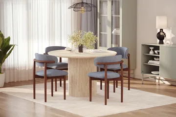 Uppveda Rundt Spisebord 120 cm med travertin-look med 4 stk Jaiveer Spisestoler - Beige - Møbler - Bord - Spisegruppe