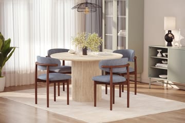 Uppveda Rundt Spisebord 120 cm med travertin-look med 4 stk Jaiveer Spisestoler - Beige - Møbler - Bord - Spisegruppe