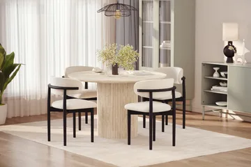 Uppveda Rundt Spisebord 120 cm med travertin-look med 4 stk Jaiveer Spisestoler - Beige - Møbler - Bord - Spisegruppe