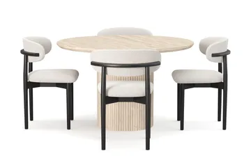 Uppveda Rundt Spisebord 120 cm med travertin-look med 4 stk Jaiveer Spisestoler - Beige - Møbler - Bord - Spisegruppe