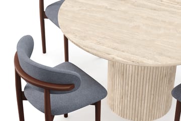 Uppveda Rundt Spisebord 120 cm med travertin-look med 4 stk Jaiveer Spisestoler - Beige - Møbler - Bord - Spisegruppe