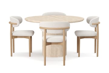 Uppveda Rundt Spisebord 120 cm med travertin-look med 4 stk Jaiveer Spisestoler - Beige - Møbler - Bord - Spisegruppe