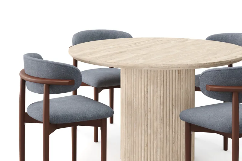 Uppveda Rundt Spisebord 120 cm med travertin-look med 4 stk Jaiveer Spisestoler - Beige - Møbler - Bord - Spisegruppe