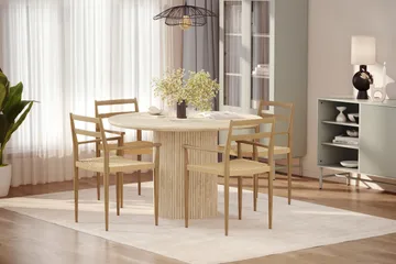 Uppveda Rundt Spisebord 120 cm med travertin-look med 4 stk Jamna Armstoler - Beige - Møbler - Bord - Spisegruppe