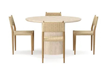 Uppveda Rundt Spisebord 120 cm med travertin-look med 4 stk Jamna Spisestoler - Beige - Møbler - Bord - Spisegruppe