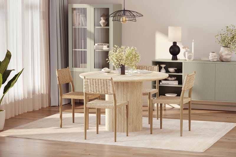 Uppveda Rundt Spisebord 120 cm med travertin-look med 4 stk Jamna Spisestoler - Beige - Møbler - Bord - Spisegruppe