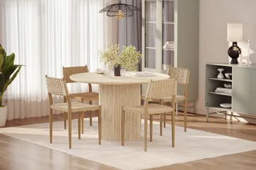 Uppveda Rundt Spisebord 120 cm med travertin-look med 4 stk Jamna Spisestoler - Beige - Møbler - Bord - Spisegruppe