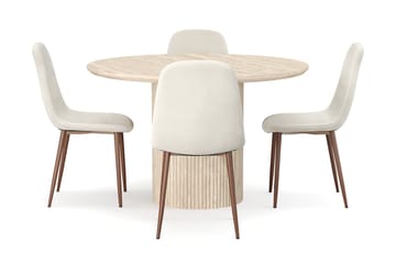 Uppveda Rundt Spisebord 120 cm med travertin-look med 4 stk Nibe Spisestoler - Beige - Møbler - Bord - Spisegruppe