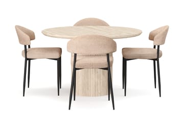Uppveda Rundt Spisebord 130 cm med travertin-look med 4 stk Jairam Spisestoler - Beige - Møbler - Bord - Spisegruppe