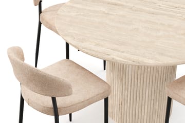 Uppveda Rundt Spisebord 130 cm med travertin-look med 4 stk Jairam Spisestoler - Beige - Møbler - Bord - Spisegruppe