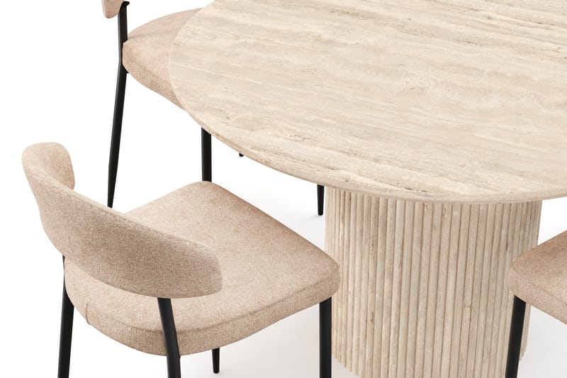 Uppveda Rundt Spisebord 130 cm med travertin-look med 4 stk Jairam Spisestoler - Beige - Møbler - Bord - Spisegruppe