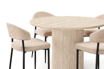 Uppveda Rundt Spisebord 130 cm med travertin-look med 4 stk Jairam Spisestoler - Beige - Møbler - Bord - Spisegruppe