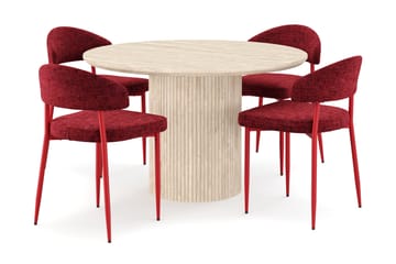 Uppveda Rundt Spisebord 130 cm med travertin-look med 4 stk Jairam Spisestoler - Beige - Møbler - Bord - Spisegruppe