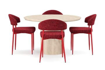 Uppveda Rundt Spisebord 130 cm med travertin-look med 4 stk Jairam Spisestoler - Beige - Møbler - Bord - Spisegruppe
