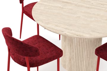 Uppveda Rundt Spisebord 130 cm med travertin-look med 4 stk Jairam Spisestoler - Beige - Møbler - Bord - Spisegruppe