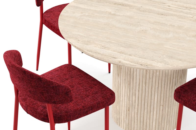 Uppveda Rundt Spisebord 130 cm med travertin-look med 4 stk Jairam Spisestoler - Beige - Møbler - Bord - Spisegruppe