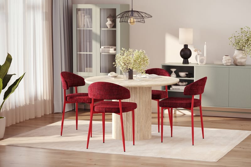 Uppveda Rundt Spisebord 130 cm med travertin-look med 4 stk Jairam Spisestoler - Beige - Møbler - Bord - Spisegruppe