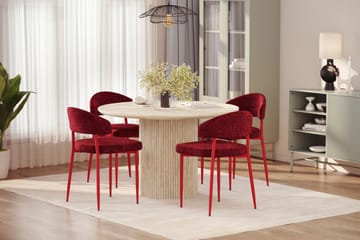 Uppveda Rundt Spisebord 130 cm med travertin-look med 4 stk Jairam Spisestoler - Beige - Møbler - Bord - Spisegruppe