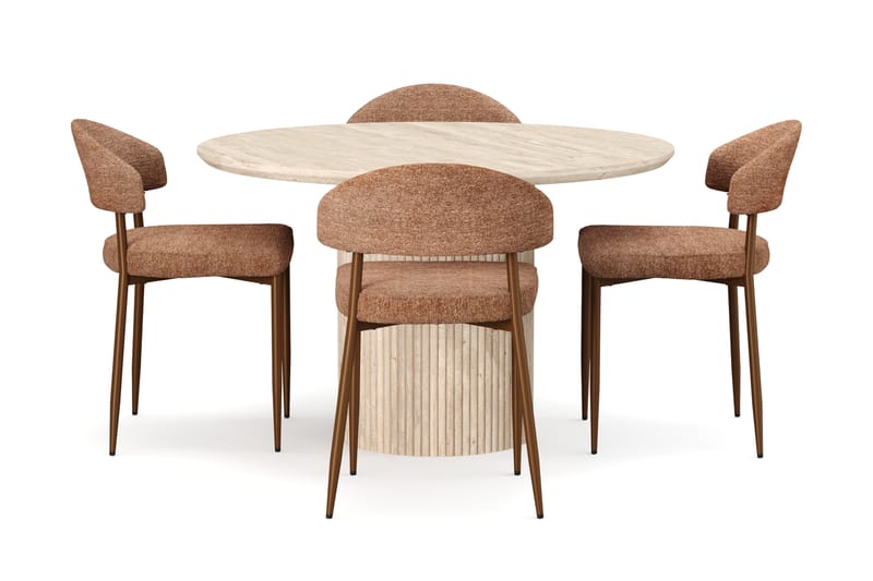 Uppveda Rundt Spisebord 130 cm med travertin-look med 4 stk Jairam Spisestoler - Beige - Møbler - Bord - Spisegruppe