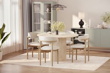 Uppveda Rundt Spisebord 130 cm med travertin-look med 4 stk Jaiveer Spisestoler - Beige - Møbler - Bord - Spisegruppe