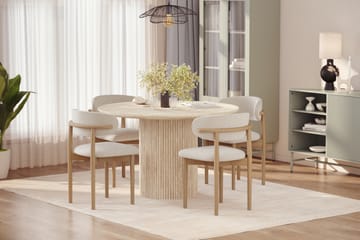 Uppveda Rundt Spisebord 130 cm med travertin-look med 4 stk Jaiveer Spisestoler - Beige - Møbler - Bord - Spisegruppe