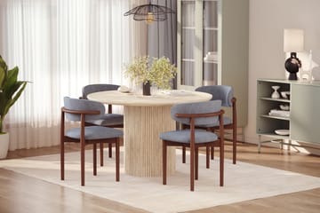 Uppveda Rundt Spisebord 130 cm med travertin-look med 4 stk Jaiveer Spisestoler - Beige - Møbler - Bord - Spisegruppe